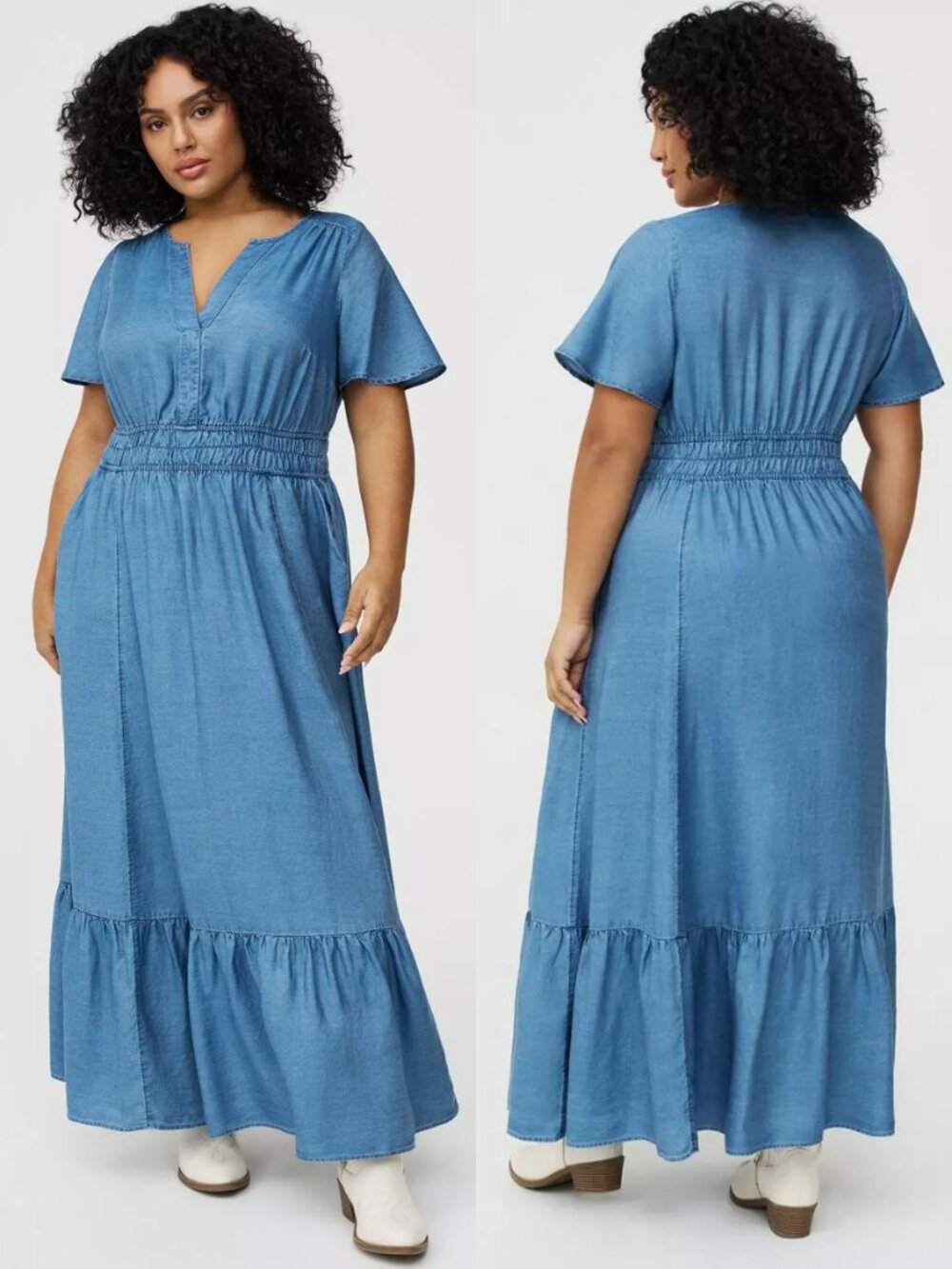 NWT Torrid 1 Y-Neck Chambray Maxi Dress 1X 14 16